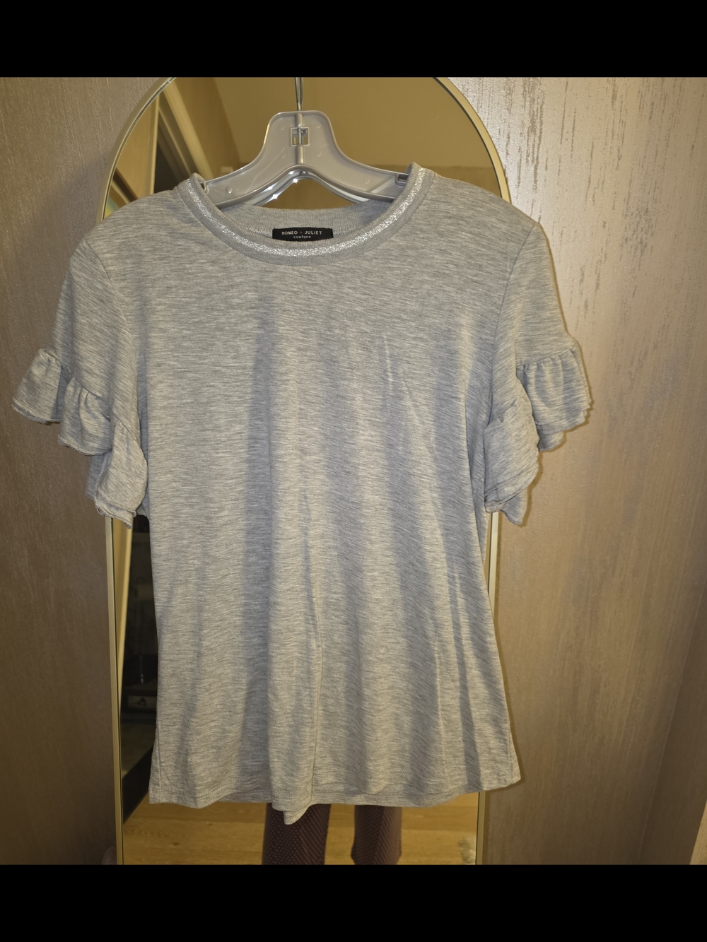 Grey Ruffle Sleeve Women's Tee